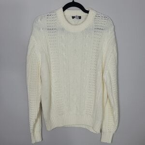 Colin St Marx Men Chunky Cable Knit Sweater Size L Ivory Cream Fisherman